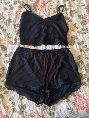 Victoria's Secret Black Lace-Trim Cami & Shorts Sleep Set